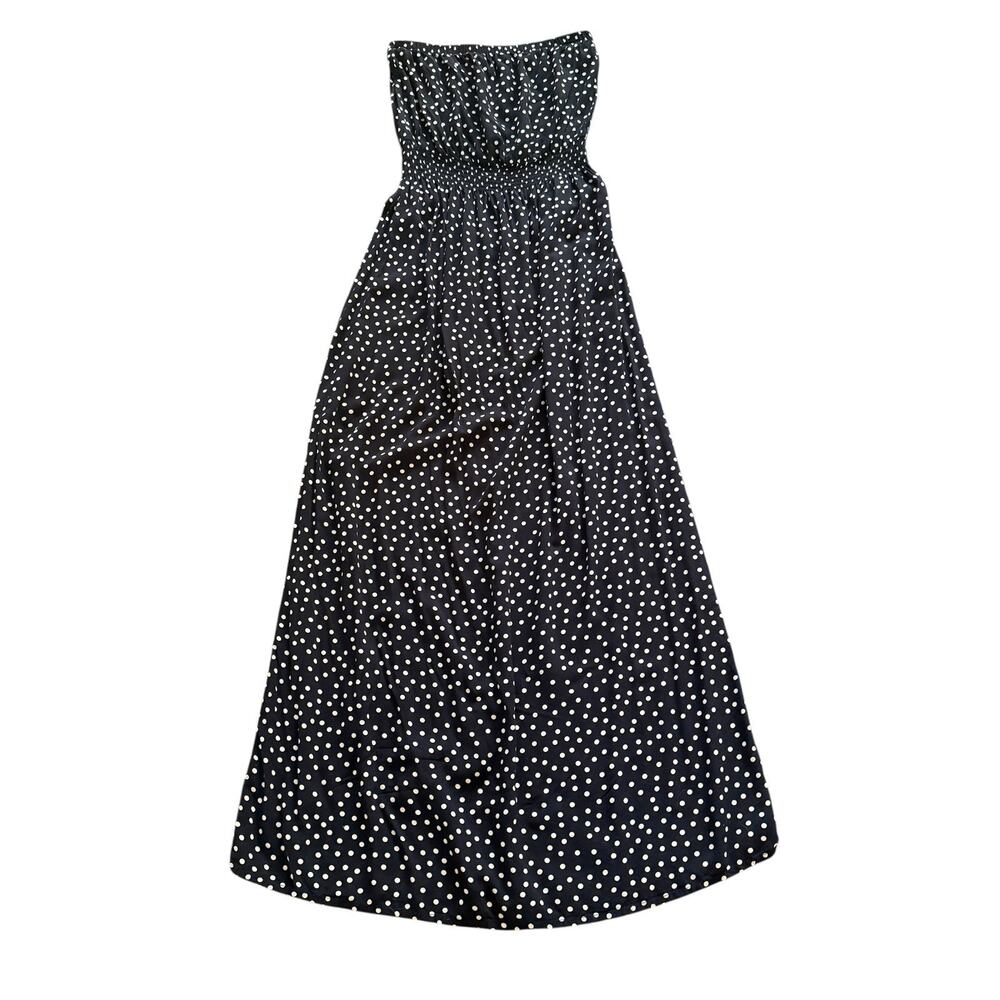 GAP Maxi Dress Polka Dot Navy Blue White Strapless Preppy Nautical Size Medium